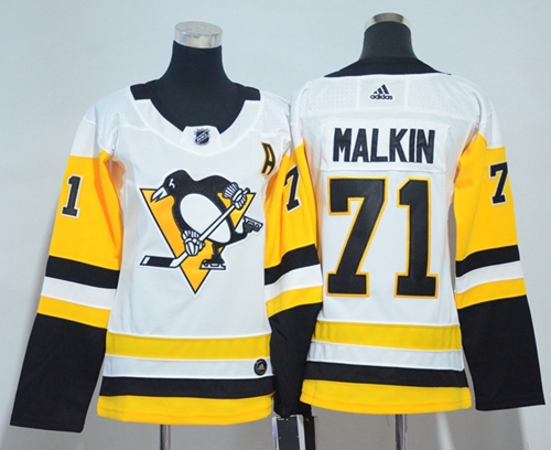 Adidas Penguins #71 Evgeni Malkin White Road Authentic Women's Stitched NHL Jersey